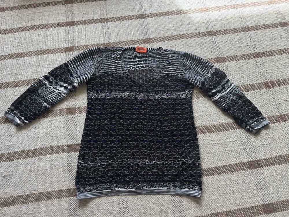 Missoni Women’s Open Kit Mesh Sheer 3/4 Sleeve Top Black Silver 44 Medium Whimsy